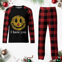 I Hate You Smile Face Meme Plaid Pajama Set Funny Sarcastic Joke Meme