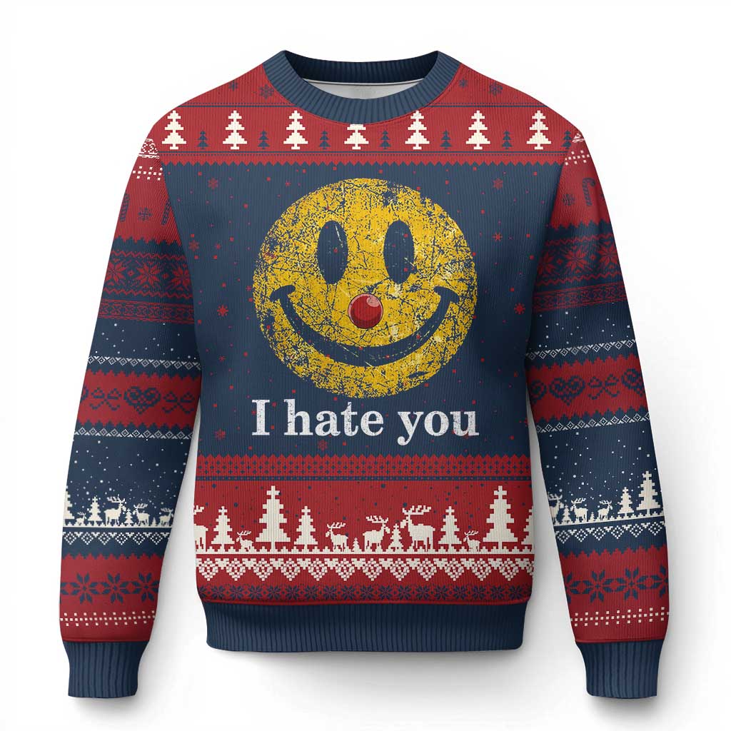 I Hate You Smile Face Meme Ugly Christmas Sweater Funny Sarcastic Joke Meme