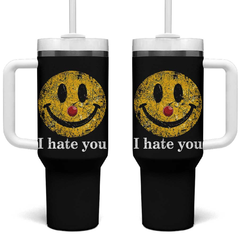 I Hate You Smile Face Meme Tumbler With Handle Funny Sarcastic Joke Meme