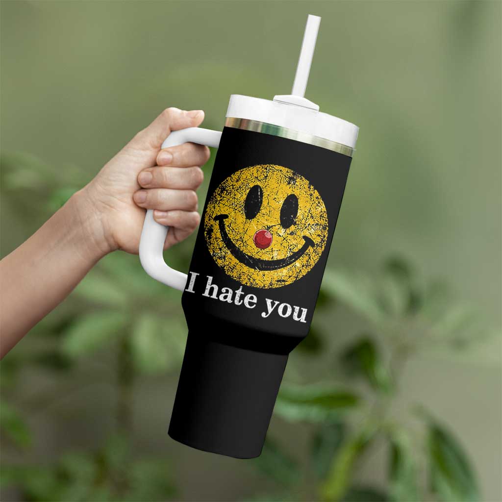I Hate You Smile Face Meme Tumbler With Handle Funny Sarcastic Joke Meme