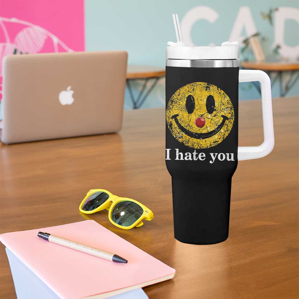 I Hate You Smile Face Meme Tumbler With Handle Funny Sarcastic Joke Meme