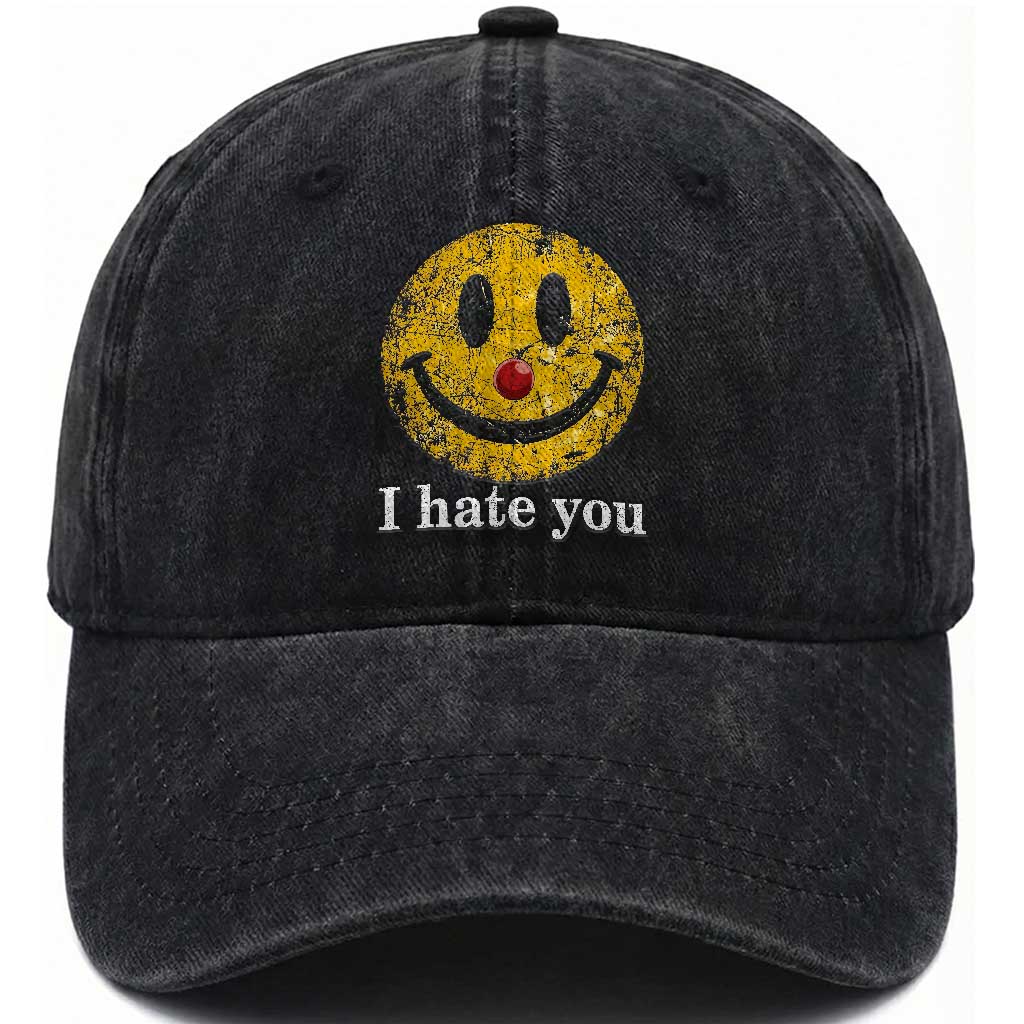 I Hate You Smile Face Meme Washed Cotton Baseball Cap Funny Sarcastic Joke Meme
