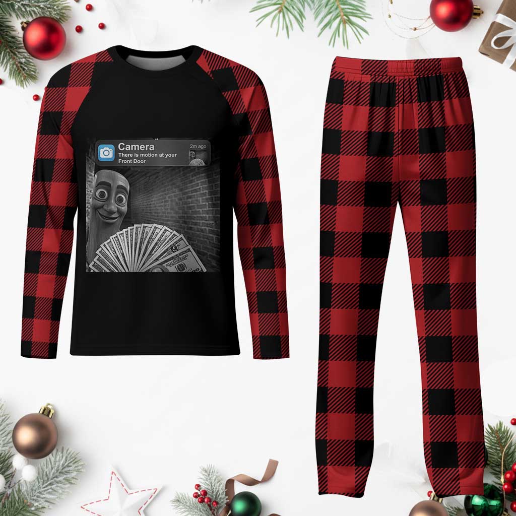 There is Motion at Your Front Door Plaid Pajama Set Tung Tung Tung Sahur Italian Brainrot Meme