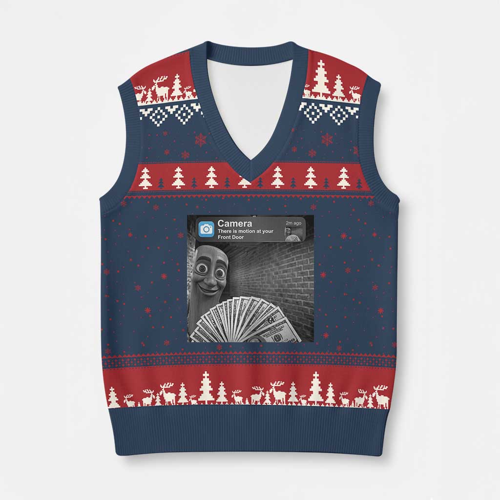 There is Motion at Your Front Door V-Neck Knit Sweater Vest Tung Tung Tung Sahur Italian Brainrot Meme