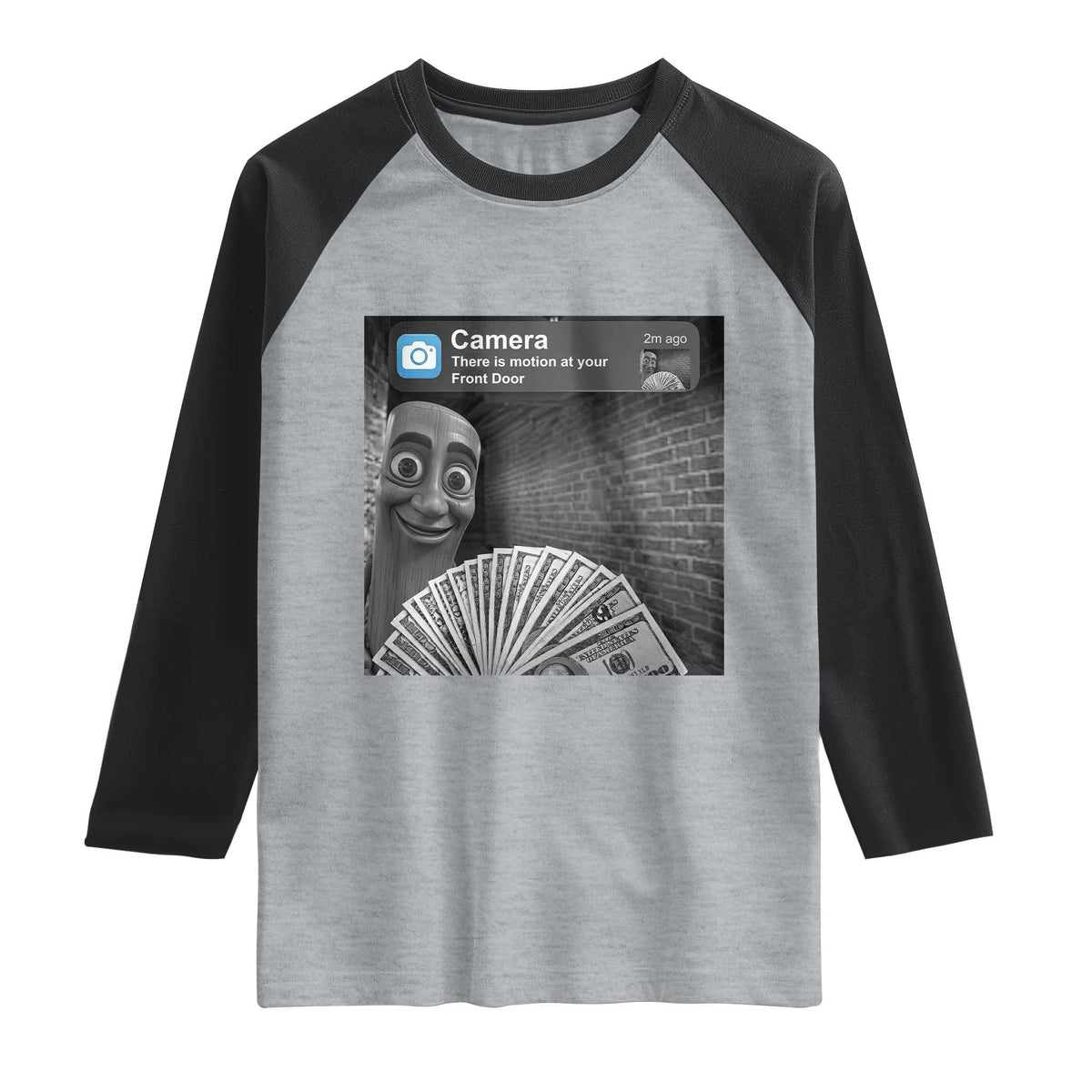 There is Motion at Your Front Door Raglan Shirt Tung Tung Tung Sahur Italian Brainrot Meme