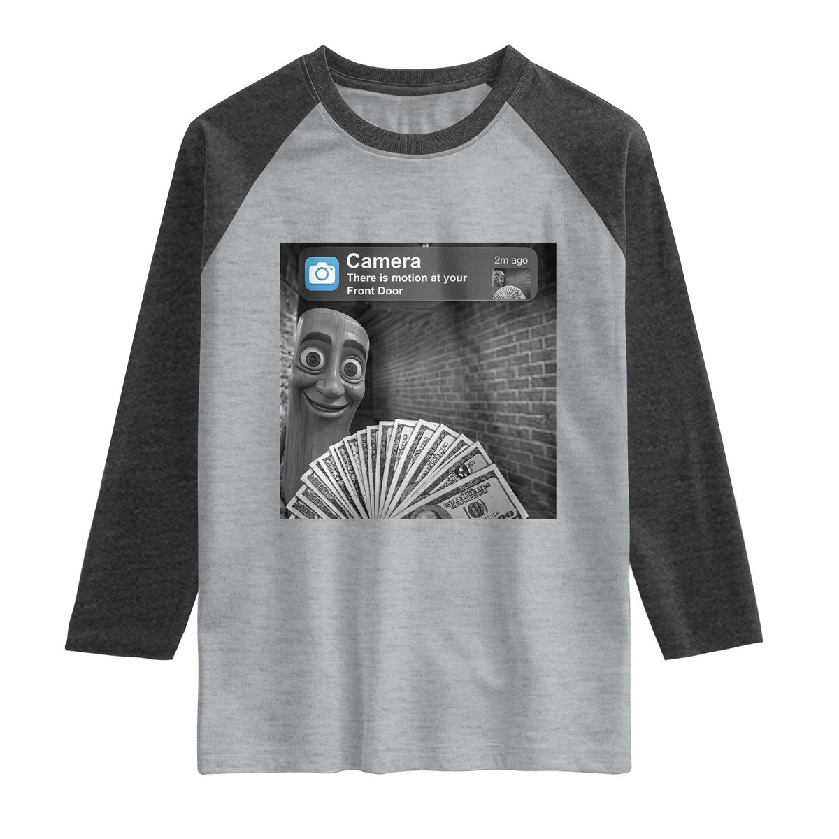 There is Motion at Your Front Door Raglan Shirt Tung Tung Tung Sahur Italian Brainrot Meme