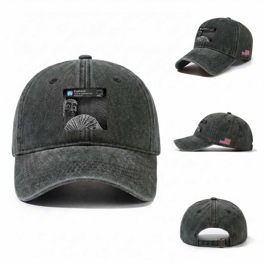 There is Motion at Your Front Door Washed Cotton Baseball Cap Tung Tung Tung Sahur Italian Brainrot Meme