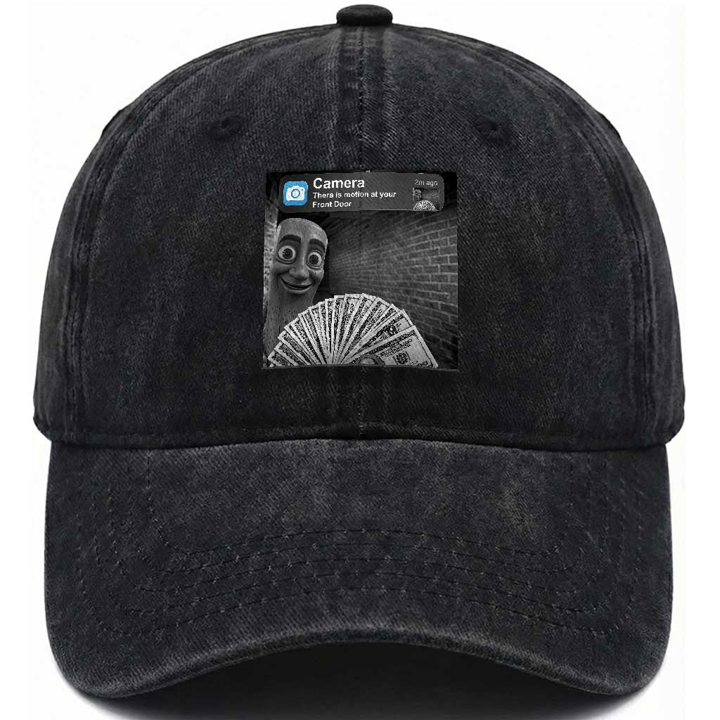 There is Motion at Your Front Door Washed Cotton Baseball Cap Tung Tung Tung Sahur Italian Brainrot Meme
