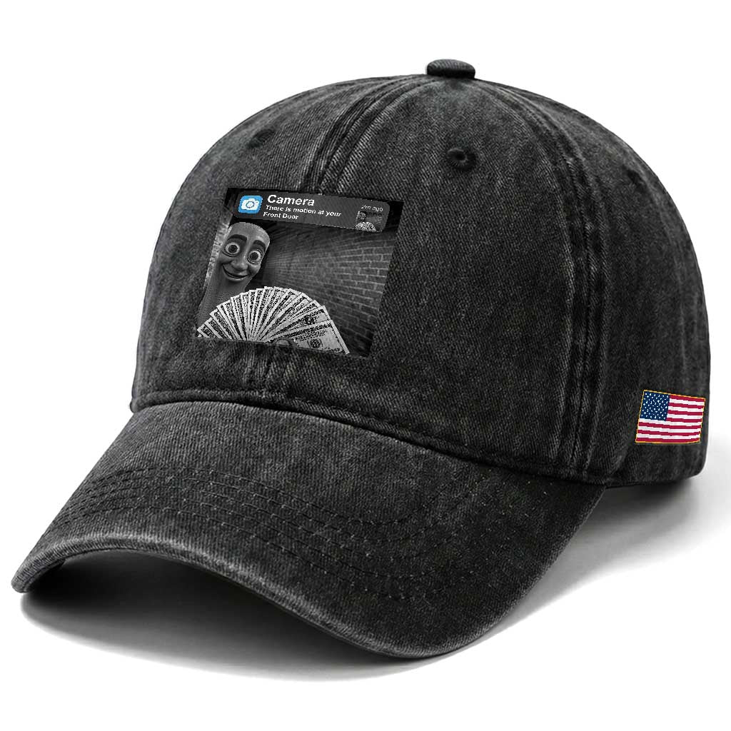 There is Motion at Your Front Door Washed Cotton Baseball Cap Tung Tung Tung Sahur Italian Brainrot Meme