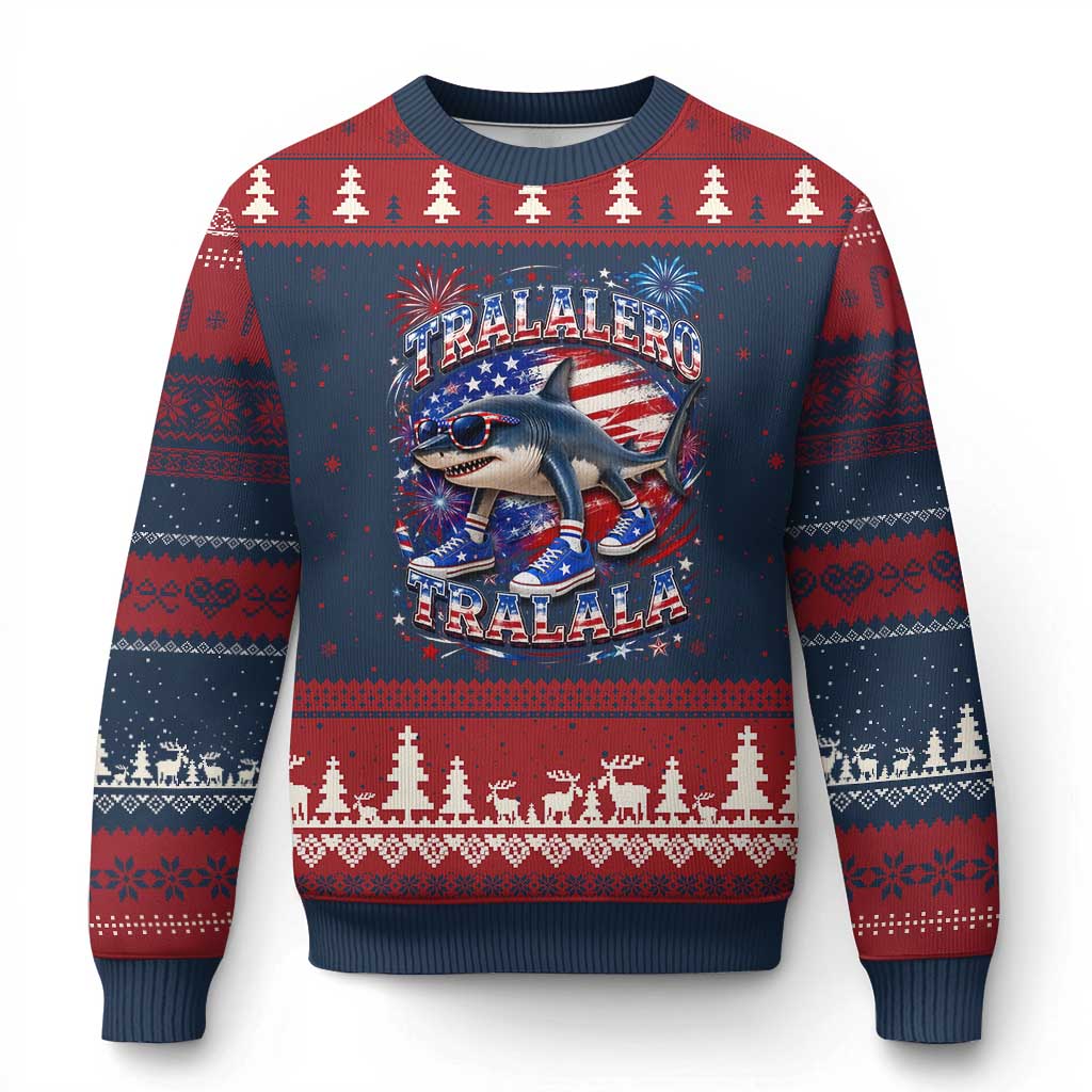 Tralalero Tralala Shark Italian Brainrot 4th Of July Meme Ugly Christmas Sweater