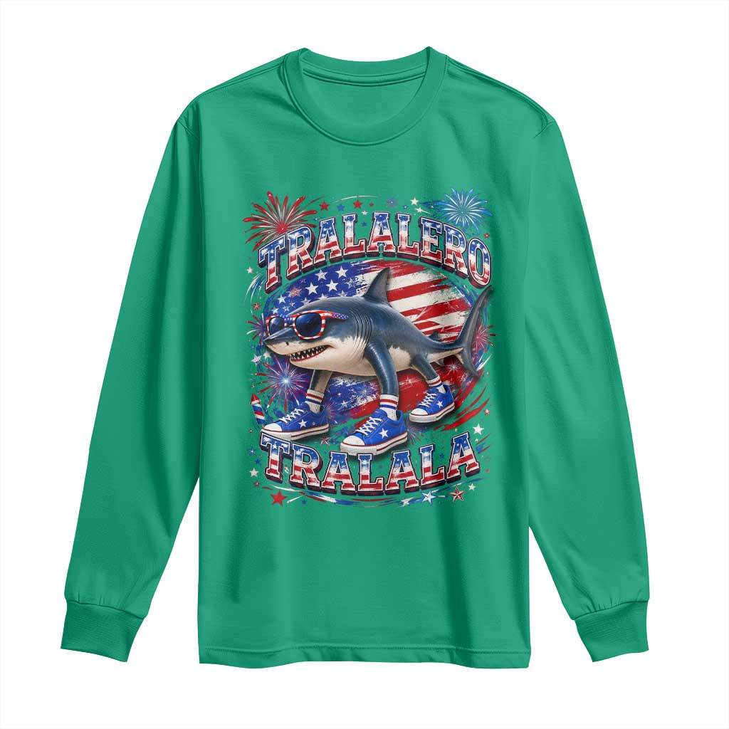 Tralalero Tralala Shark Italian Brainrot 4th Of July Meme Long Sleeve Shirt
