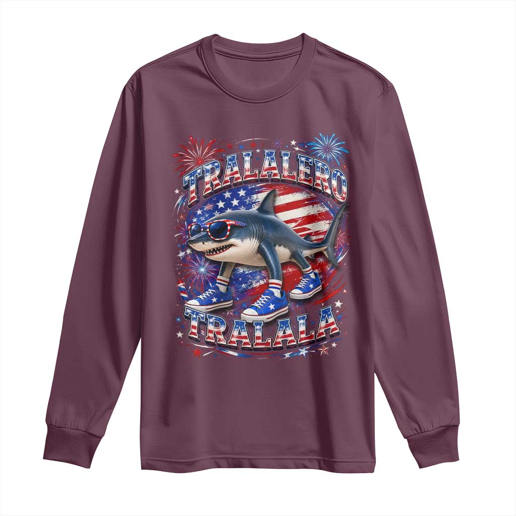 Tralalero Tralala Shark Italian Brainrot 4th Of July Meme Long Sleeve Shirt