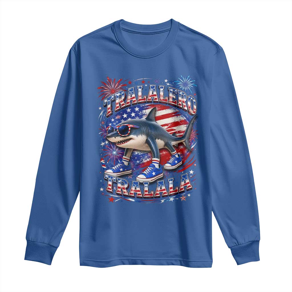 Tralalero Tralala Shark Italian Brainrot 4th Of July Meme Long Sleeve Shirt