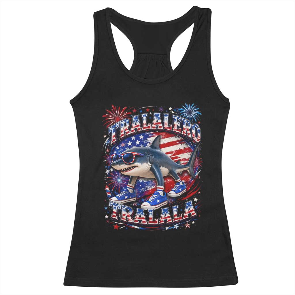 Tralalero Tralala Shark Italian Brainrot 4th Of July Meme Racerback Tank Top