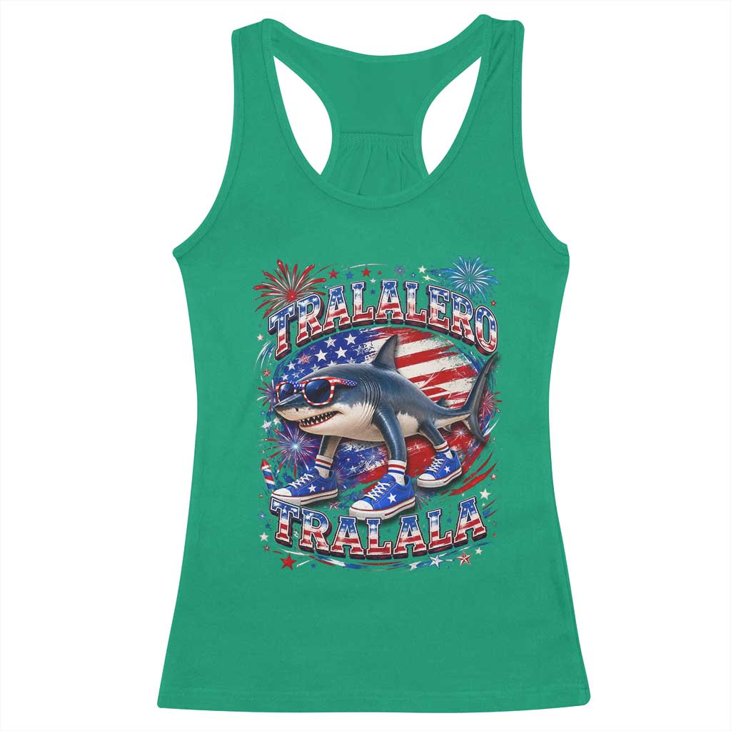Tralalero Tralala Shark Italian Brainrot 4th Of July Meme Racerback Tank Top