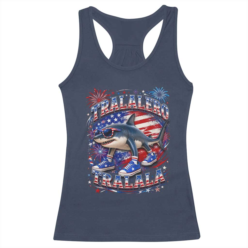 Tralalero Tralala Shark Italian Brainrot 4th Of July Meme Racerback Tank Top