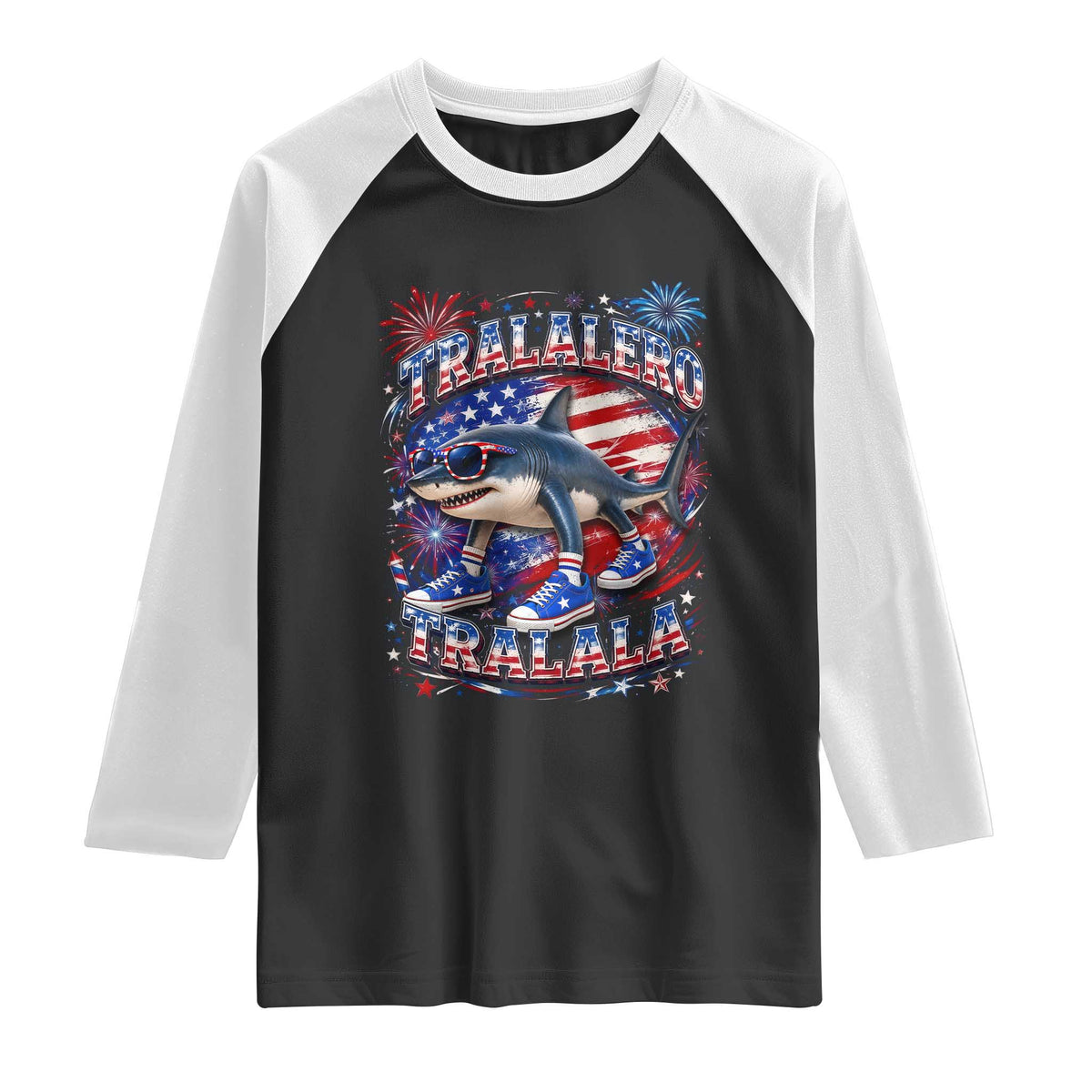 Tralalero Tralala Shark Italian Brainrot 4th Of July Meme Raglan Shirt