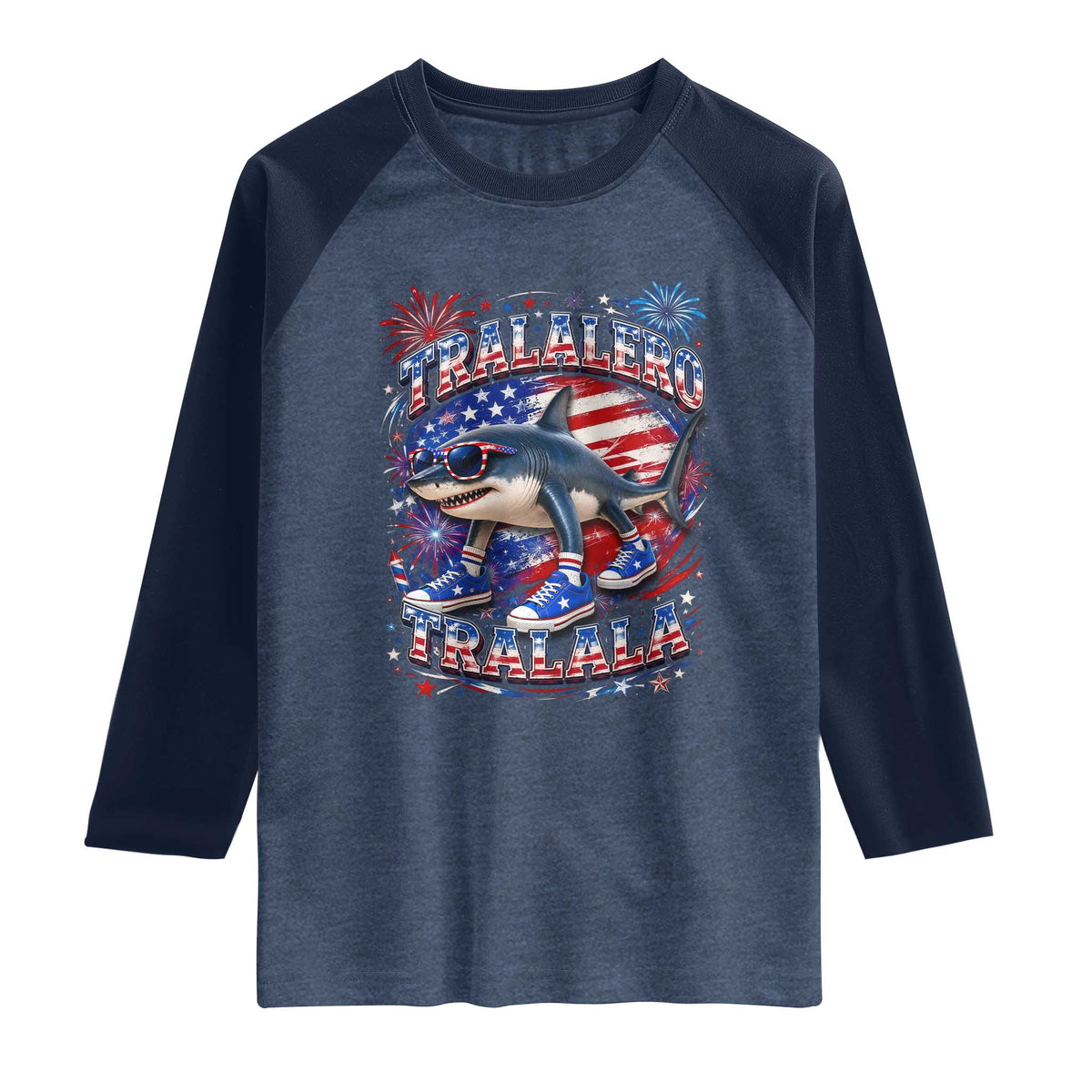 Tralalero Tralala Shark Italian Brainrot 4th Of July Meme Raglan Shirt