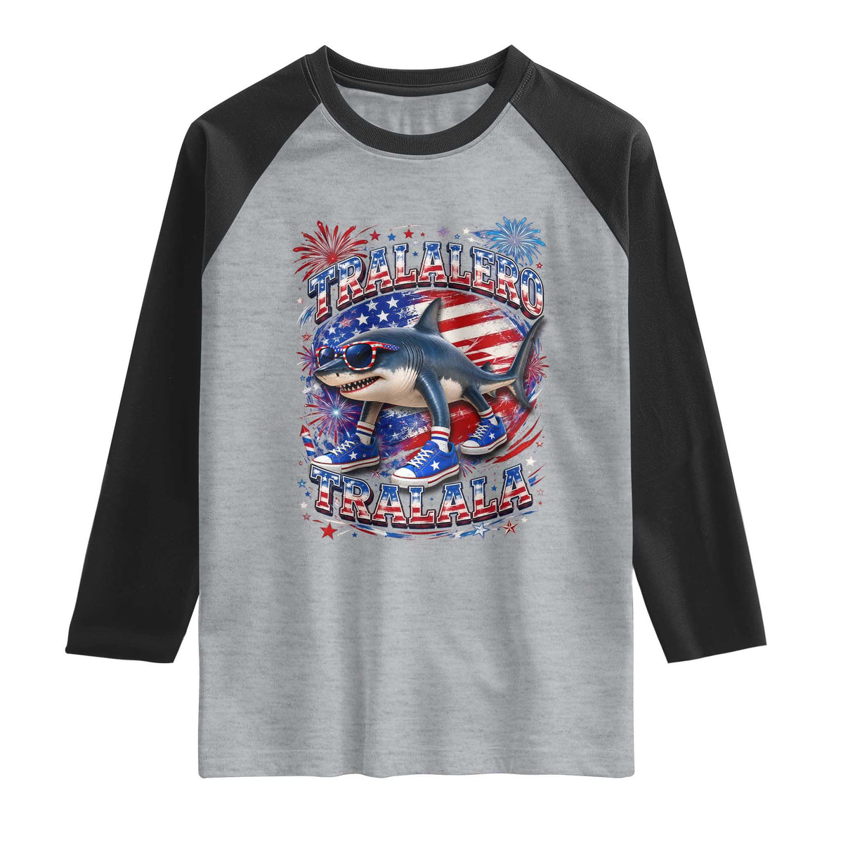 Tralalero Tralala Shark Italian Brainrot 4th Of July Meme Raglan Shirt
