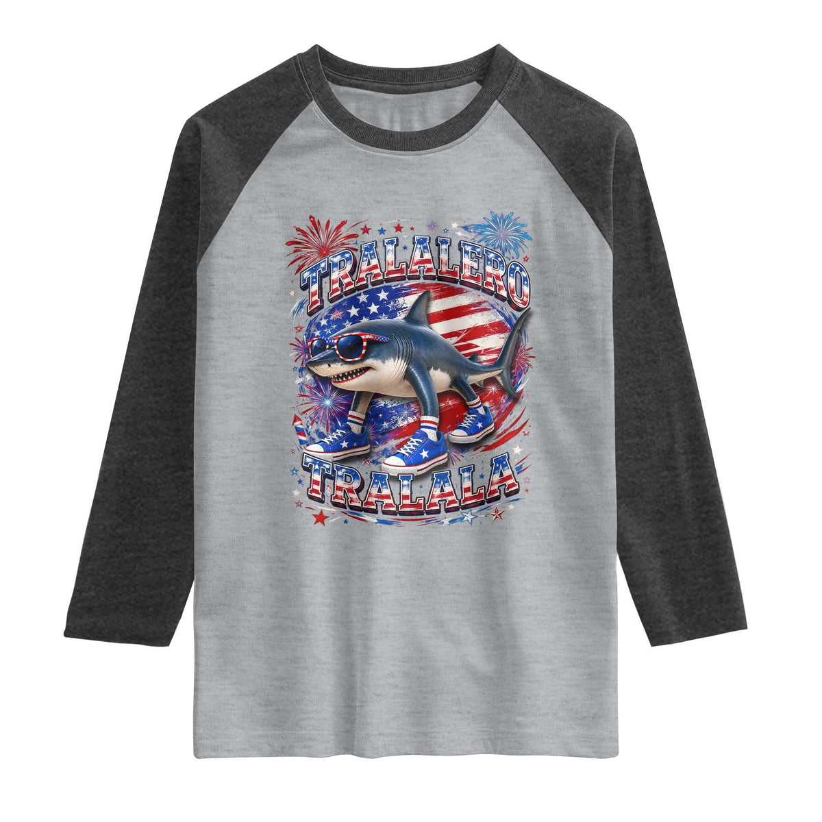 Tralalero Tralala Shark Italian Brainrot 4th Of July Meme Raglan Shirt