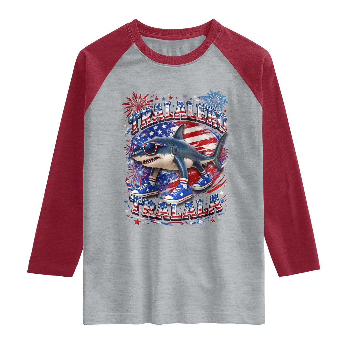 Tralalero Tralala Shark Italian Brainrot 4th Of July Meme Raglan Shirt