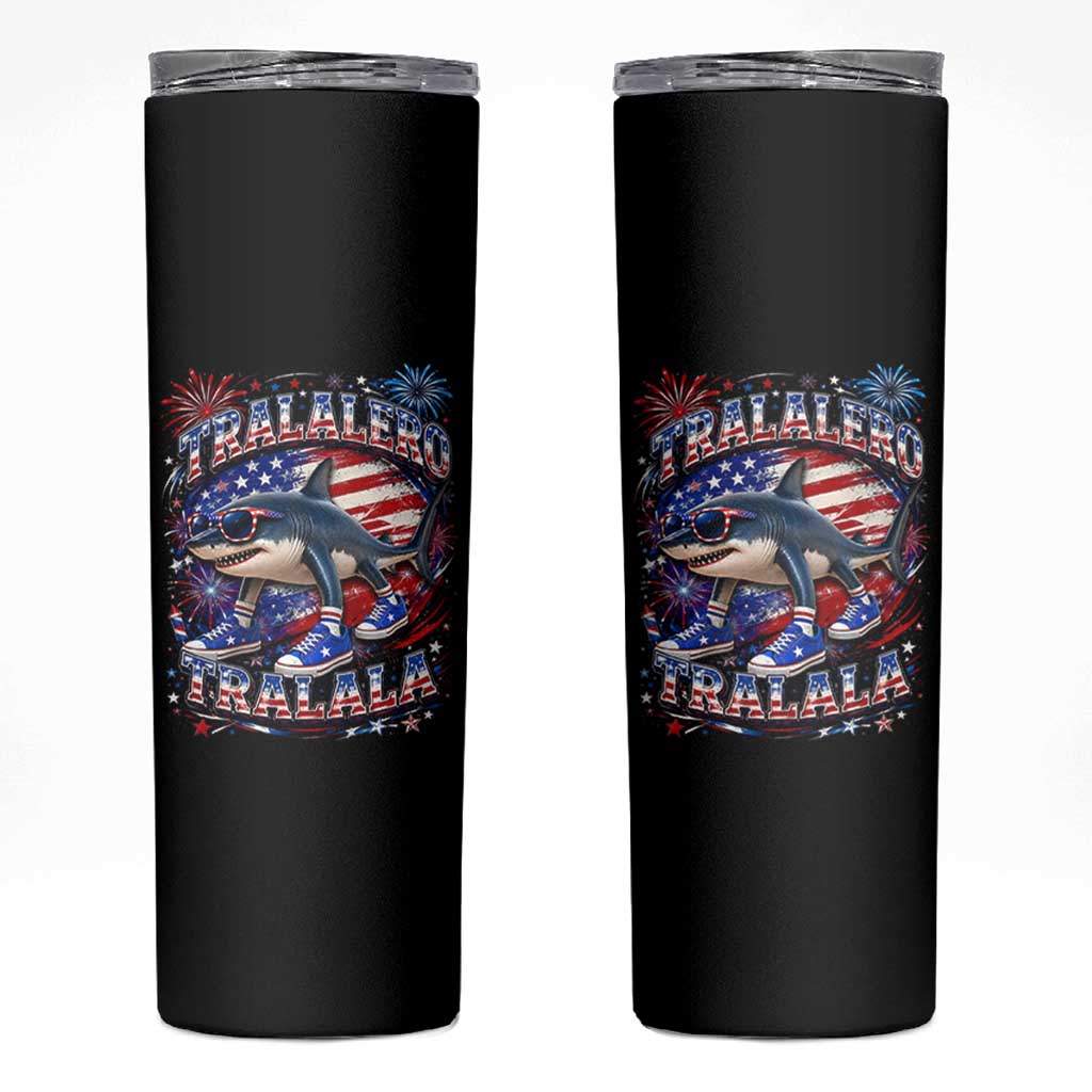 Tralalero Tralala Shark Italian Brainrot 4th Of July Meme Skinny Tumbler