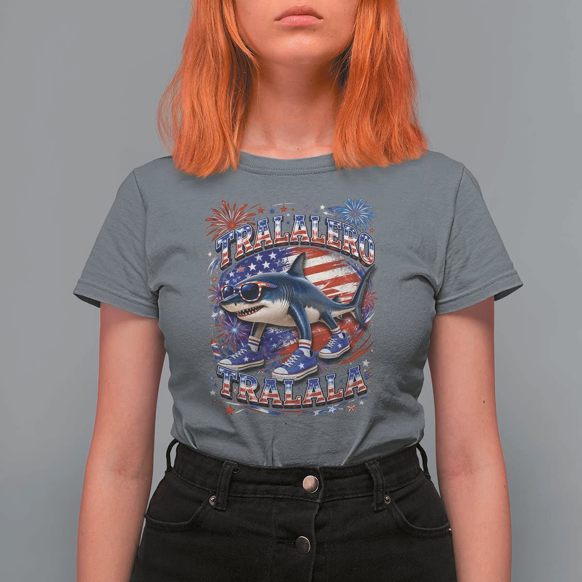 Tralalero Tralala Shark Italian Brainrot 4th Of July Meme T Shirt For Women