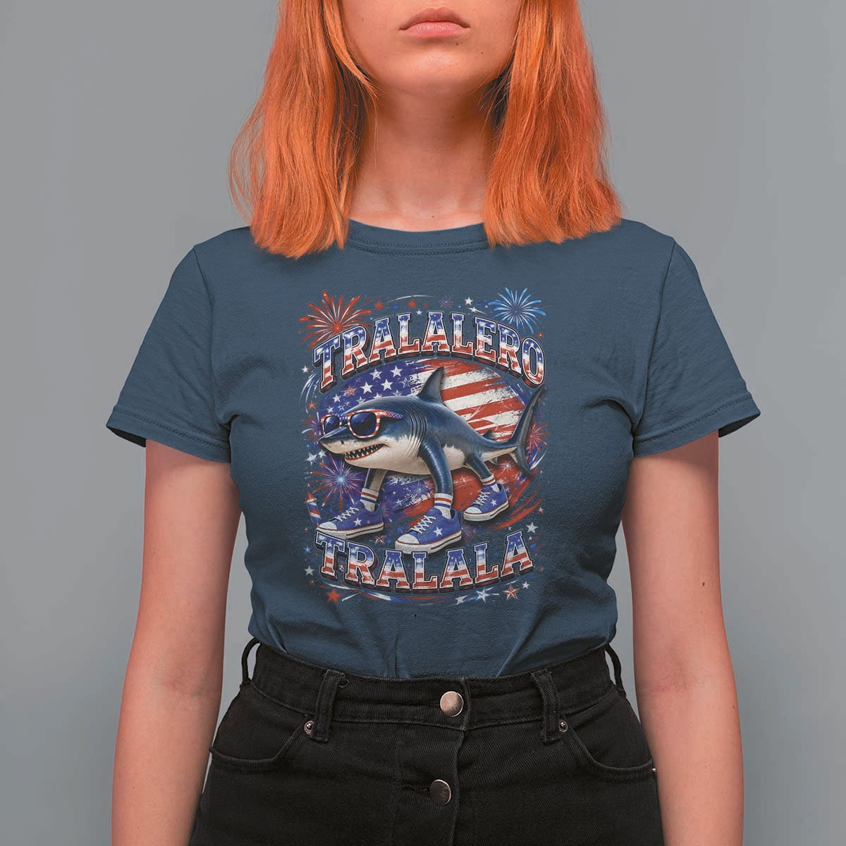 Tralalero Tralala Shark Italian Brainrot 4th Of July Meme T Shirt For Women