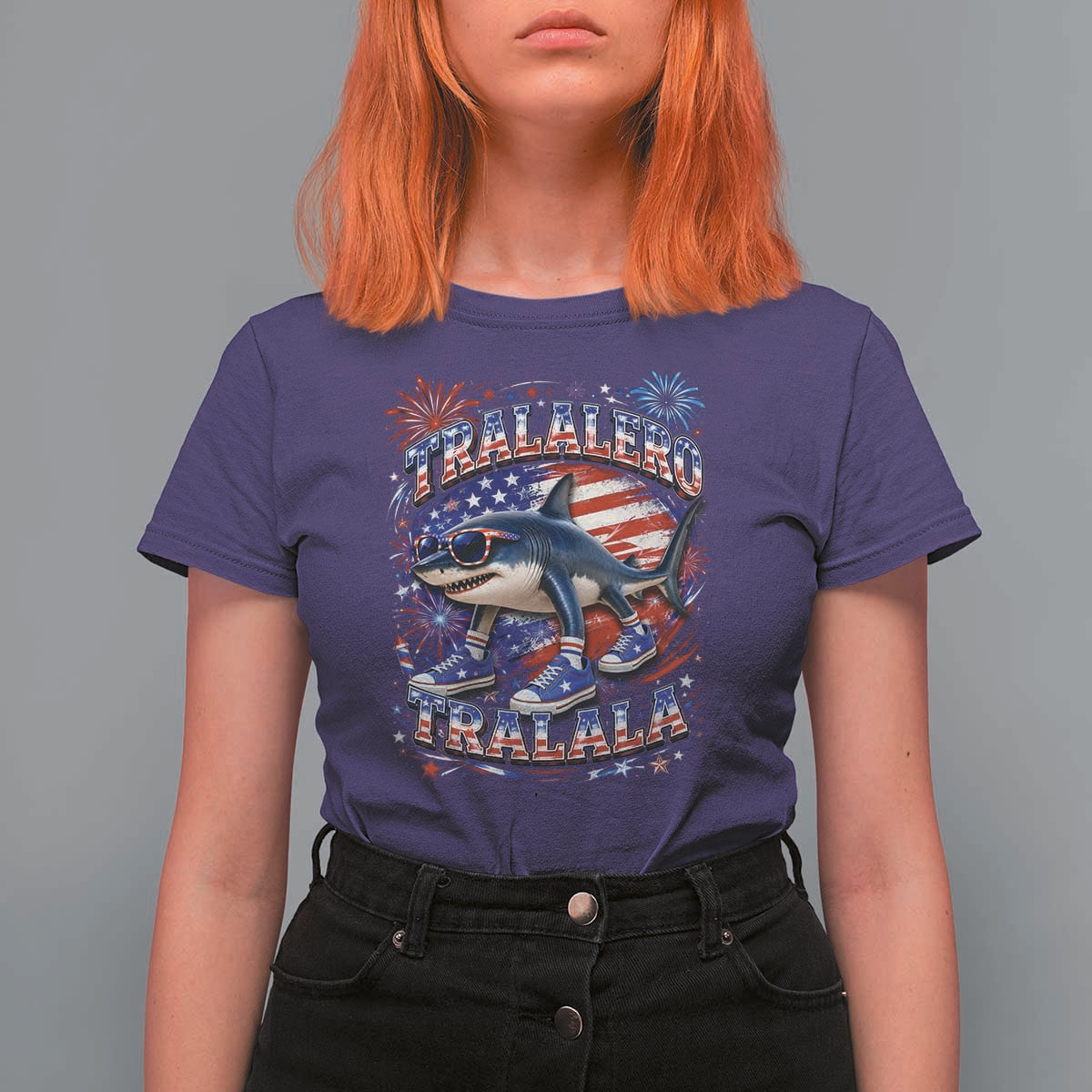 Tralalero Tralala Shark Italian Brainrot 4th Of July Meme T Shirt For Women