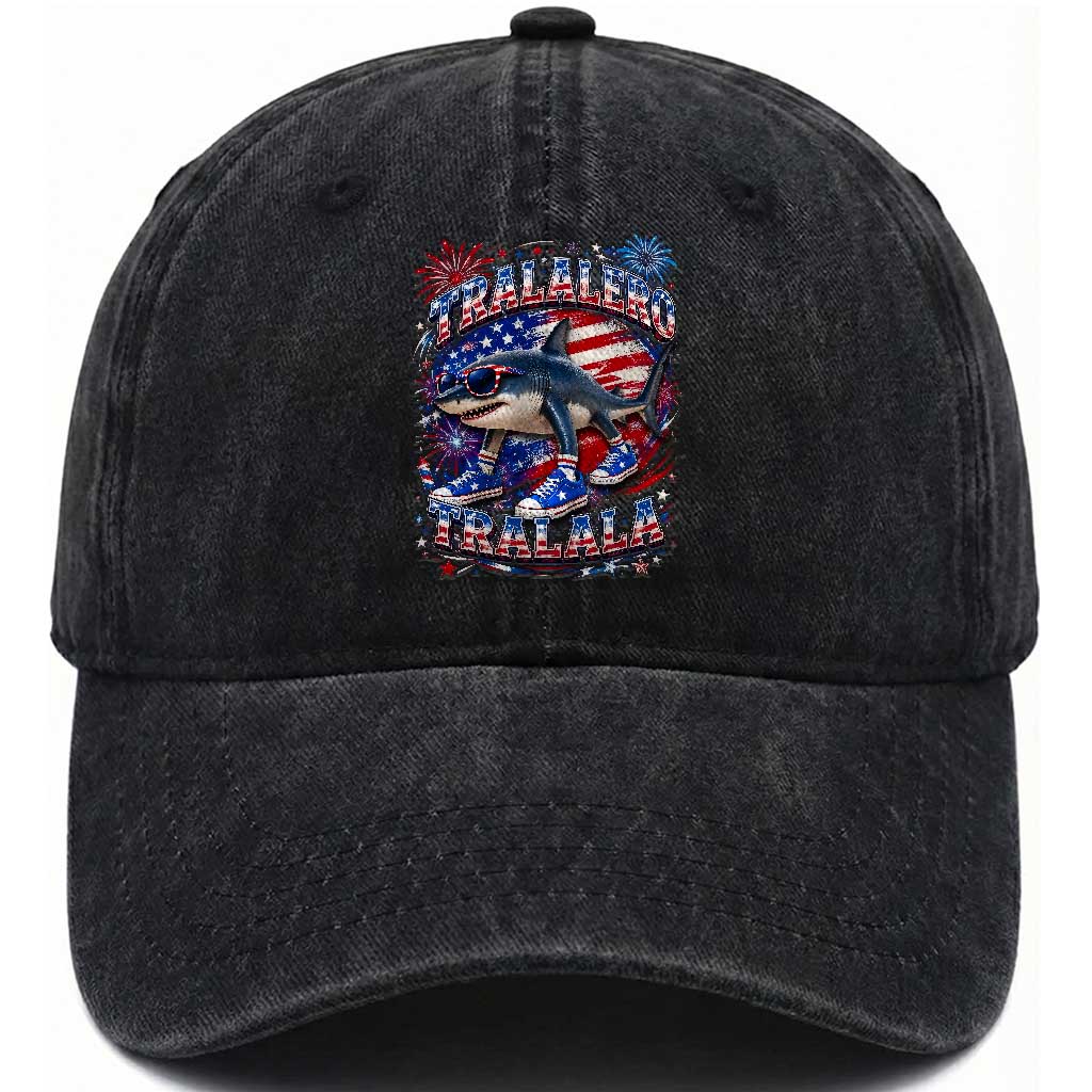 Tralalero Tralala Shark Italian Brainrot 4th Of July Meme Washed Cotton Baseball Cap