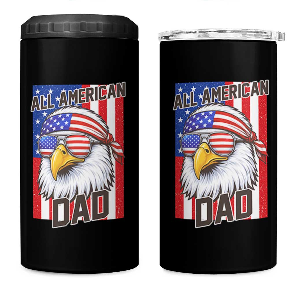All American Dad 4th of July 4 in 1 Can Cooler Tumbler Daddy Eagle USA
