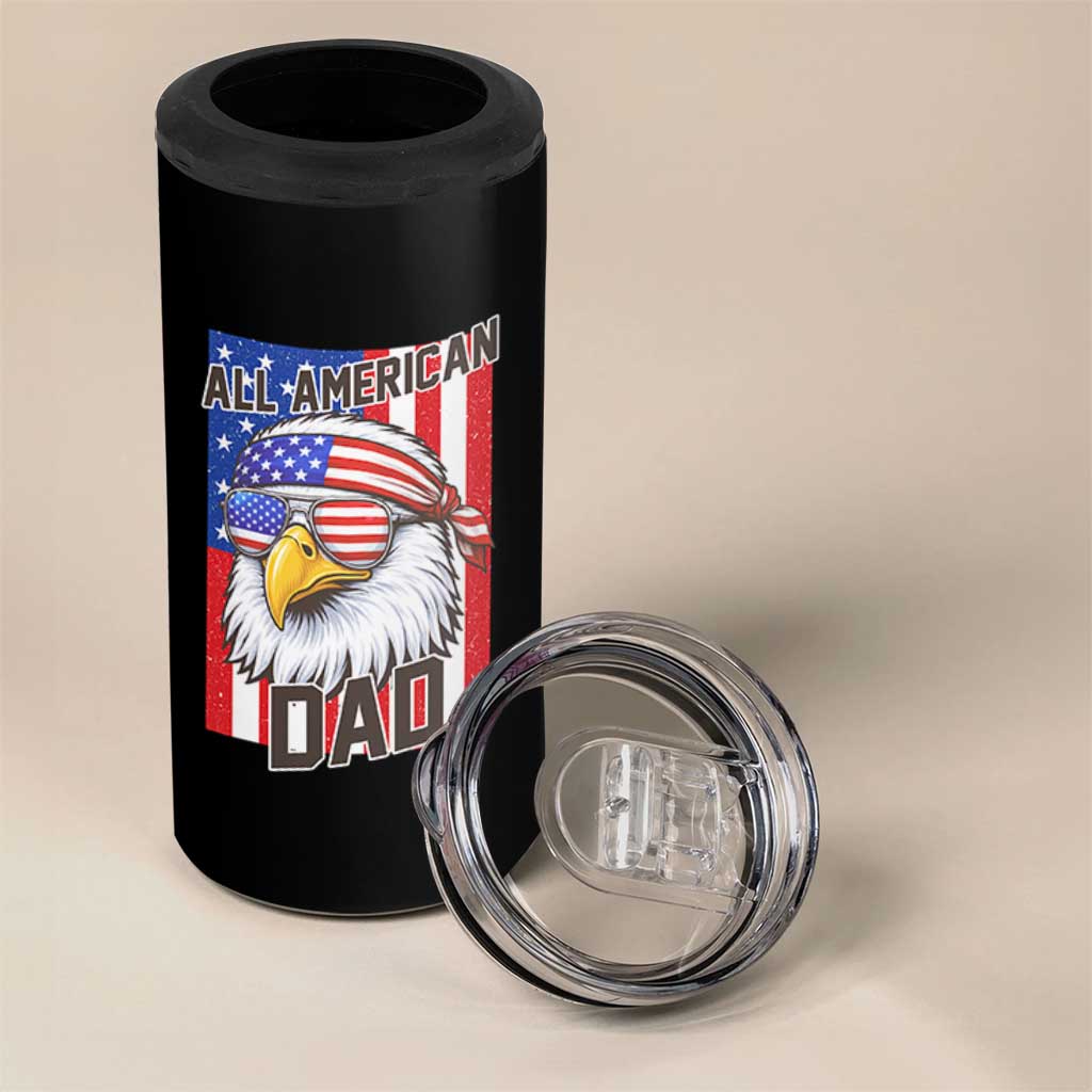 All American Dad 4th of July 4 in 1 Can Cooler Tumbler Daddy Eagle USA