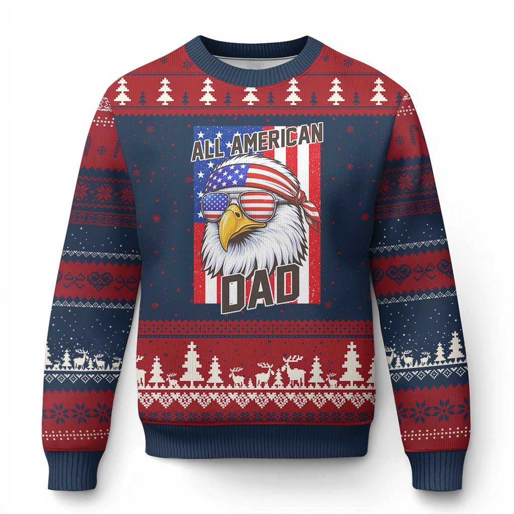 All American Dad 4th of July Ugly Christmas Sweater Daddy Eagle USA