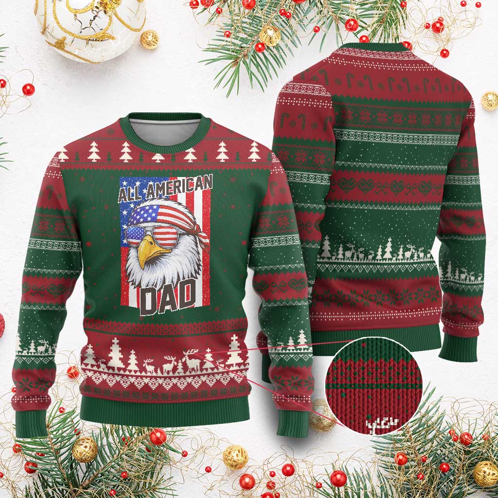 All American Dad 4th of July Ugly Christmas Sweater Daddy Eagle USA