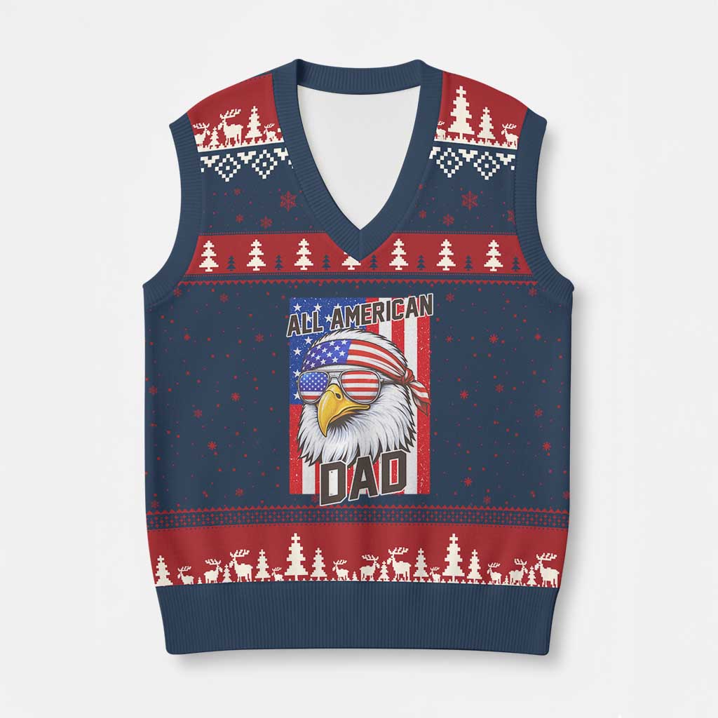 All American Dad 4th of July V-Neck Knit Sweater Vest Daddy Eagle USA