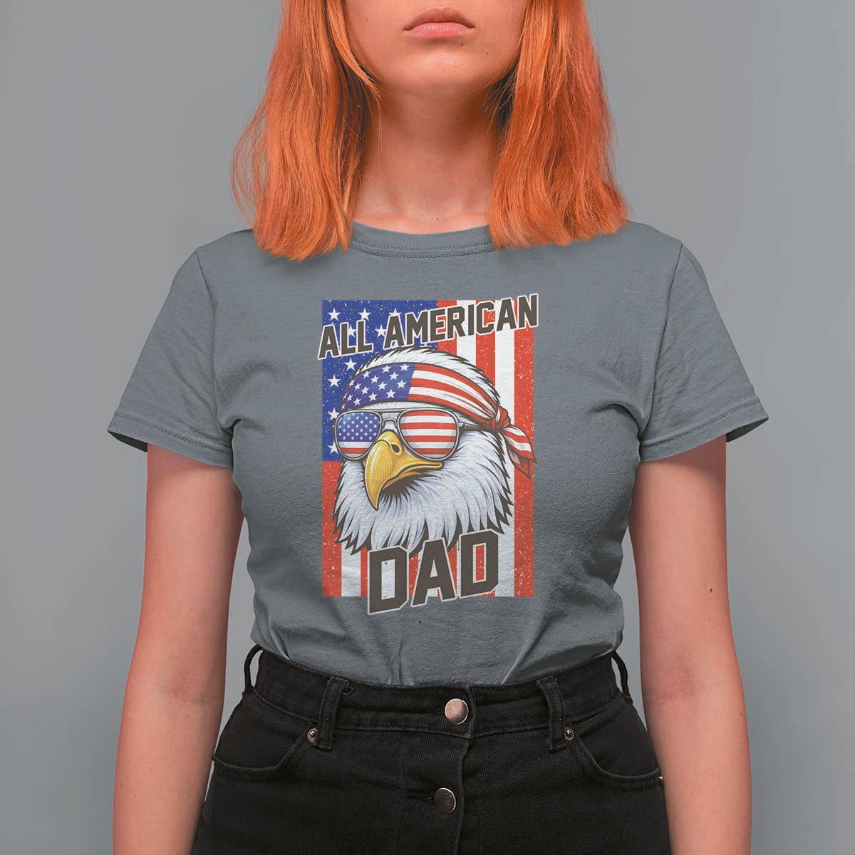 All American Dad 4th of July T Shirt For Women Daddy Eagle USA