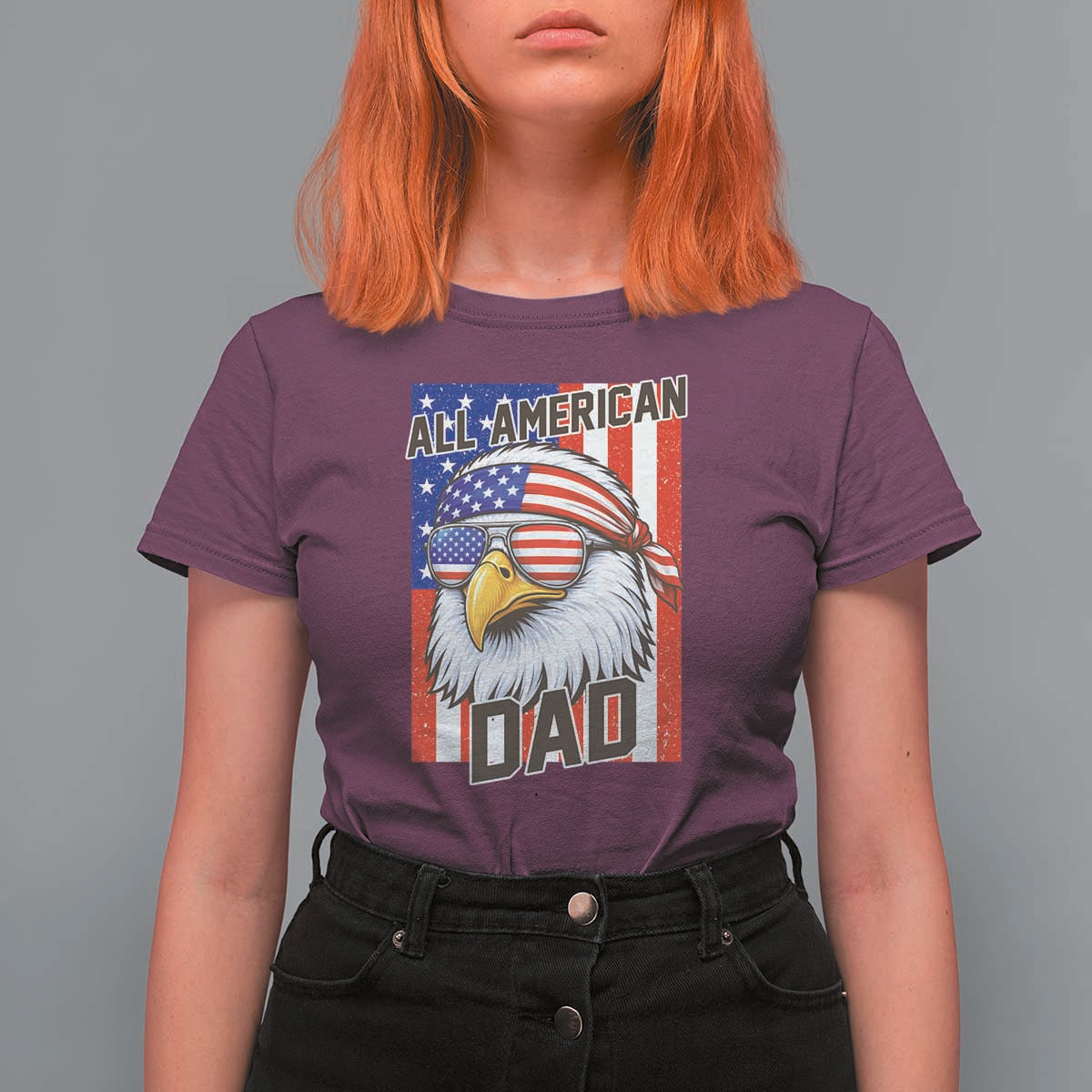 All American Dad 4th of July T Shirt For Women Daddy Eagle USA