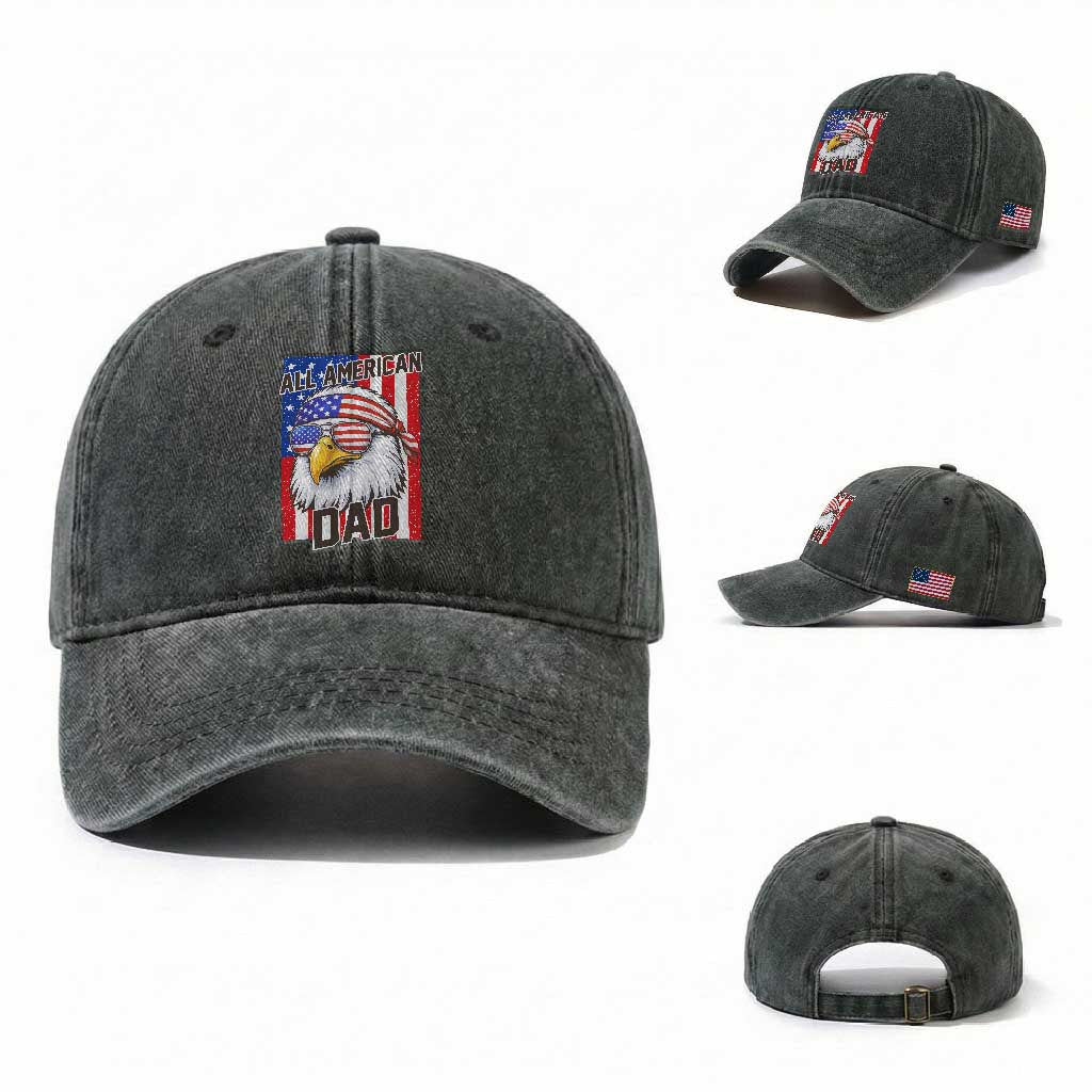 All American Dad 4th of July Washed Cotton Baseball Cap Daddy Eagle USA