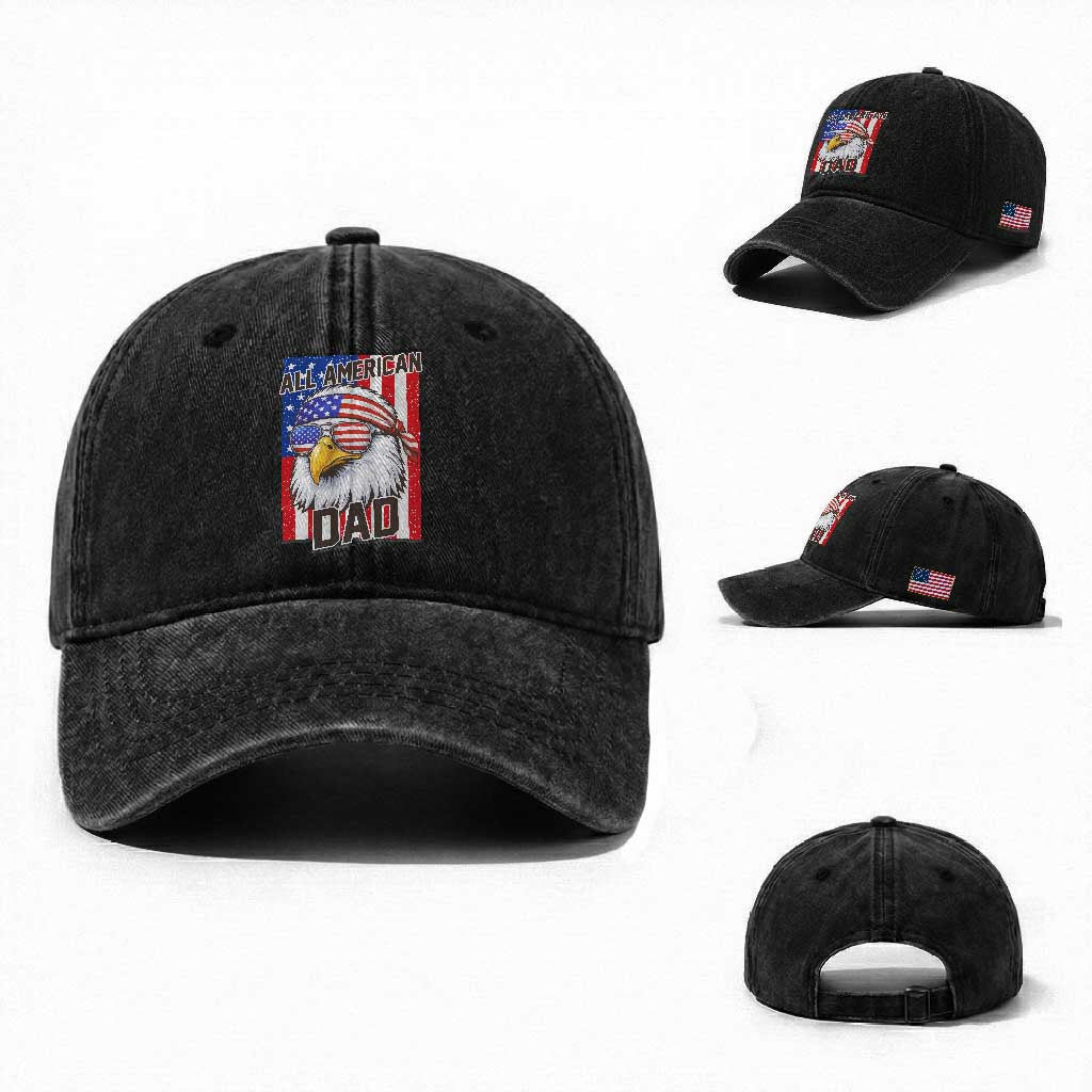 All American Dad 4th of July Washed Cotton Baseball Cap Daddy Eagle USA