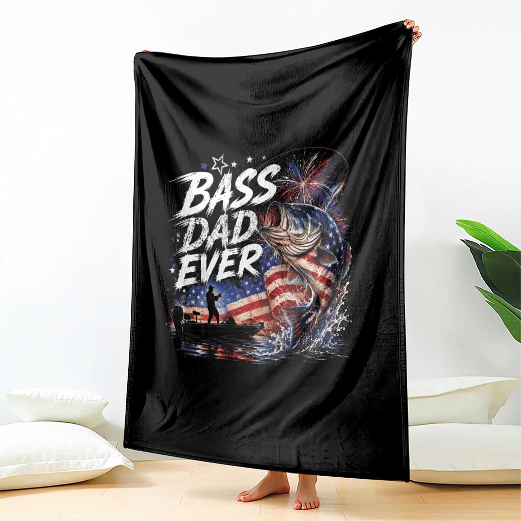 Bass Dad Ever Fishing Throw Blanket Patriotic Dad Birthday 4th Of July Gifts