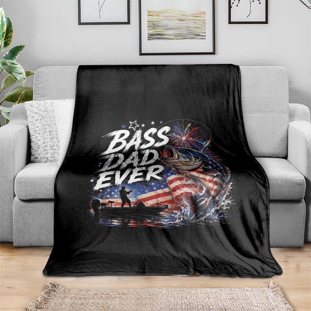 Bass Dad Ever Fishing Throw Blanket Patriotic Dad Birthday 4th Of July Gifts