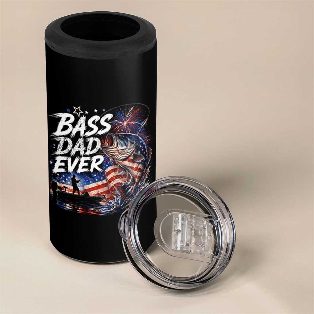 Bass Dad Ever Fishing 4 in 1 Can Cooler Tumbler Patriotic Dad Birthday 4th Of July Gifts