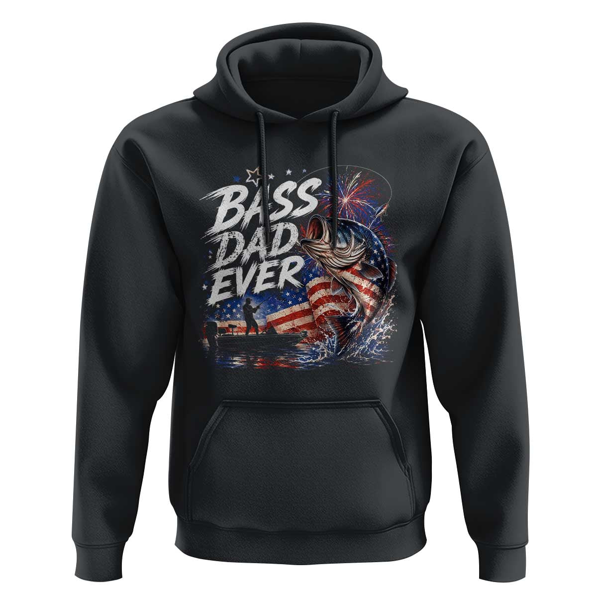 Bass Dad Ever Fishing Hoodie Patriotic Dad Birthday 4th Of July Gifts
