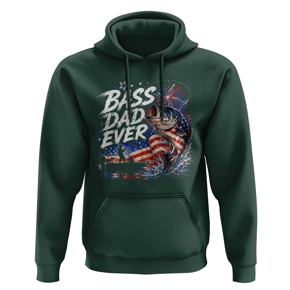 Bass Dad Ever Fishing Hoodie Patriotic Dad Birthday 4th Of July Gifts