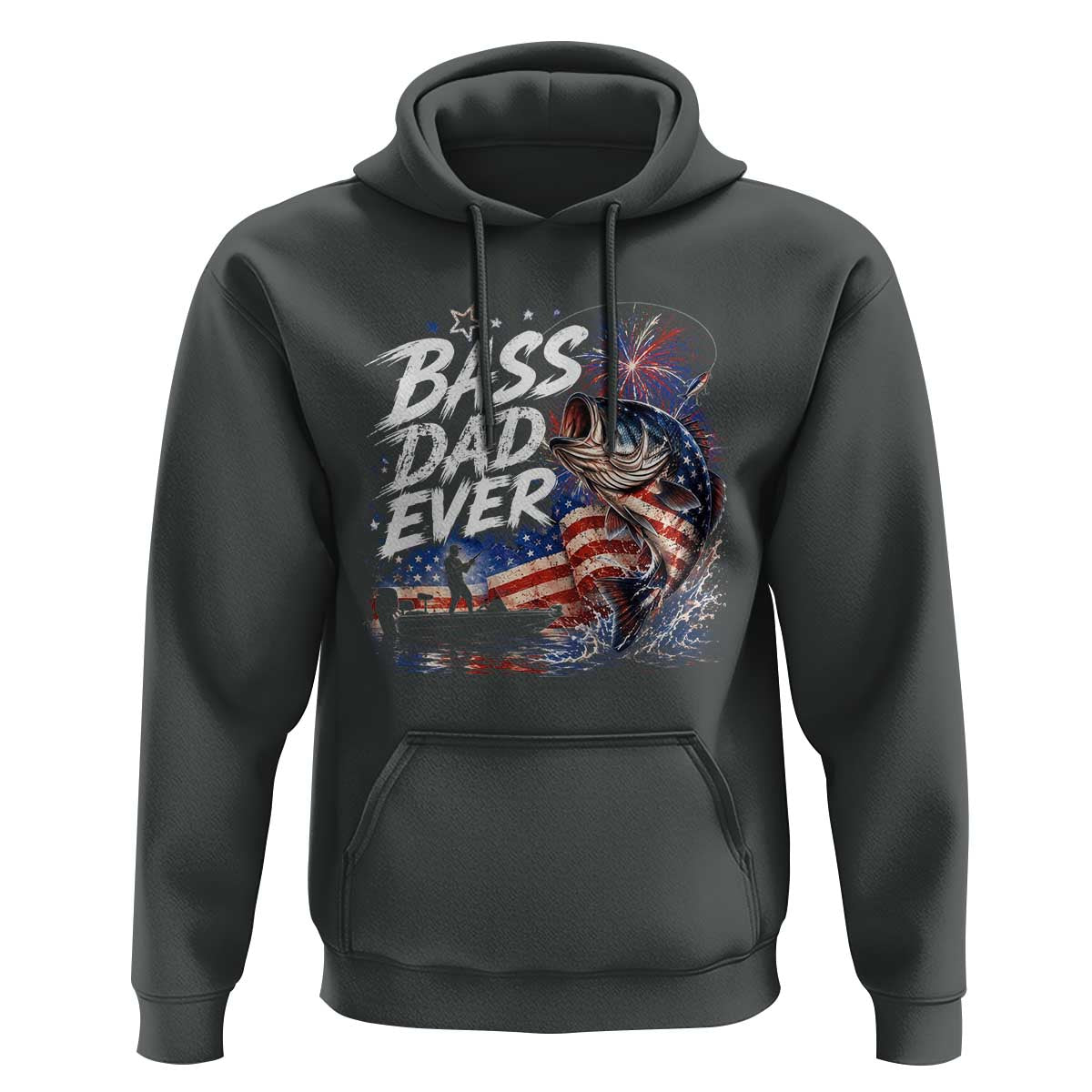 Bass Dad Ever Fishing Hoodie Patriotic Dad Birthday 4th Of July Gifts