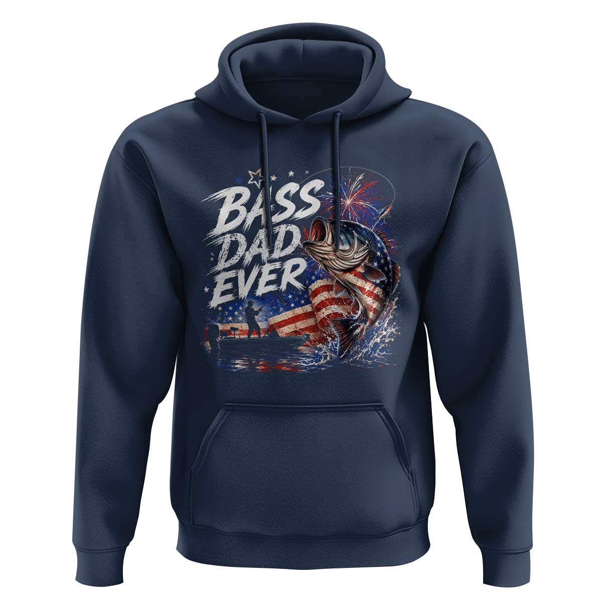Bass Dad Ever Fishing Hoodie Patriotic Dad Birthday 4th Of July Gifts