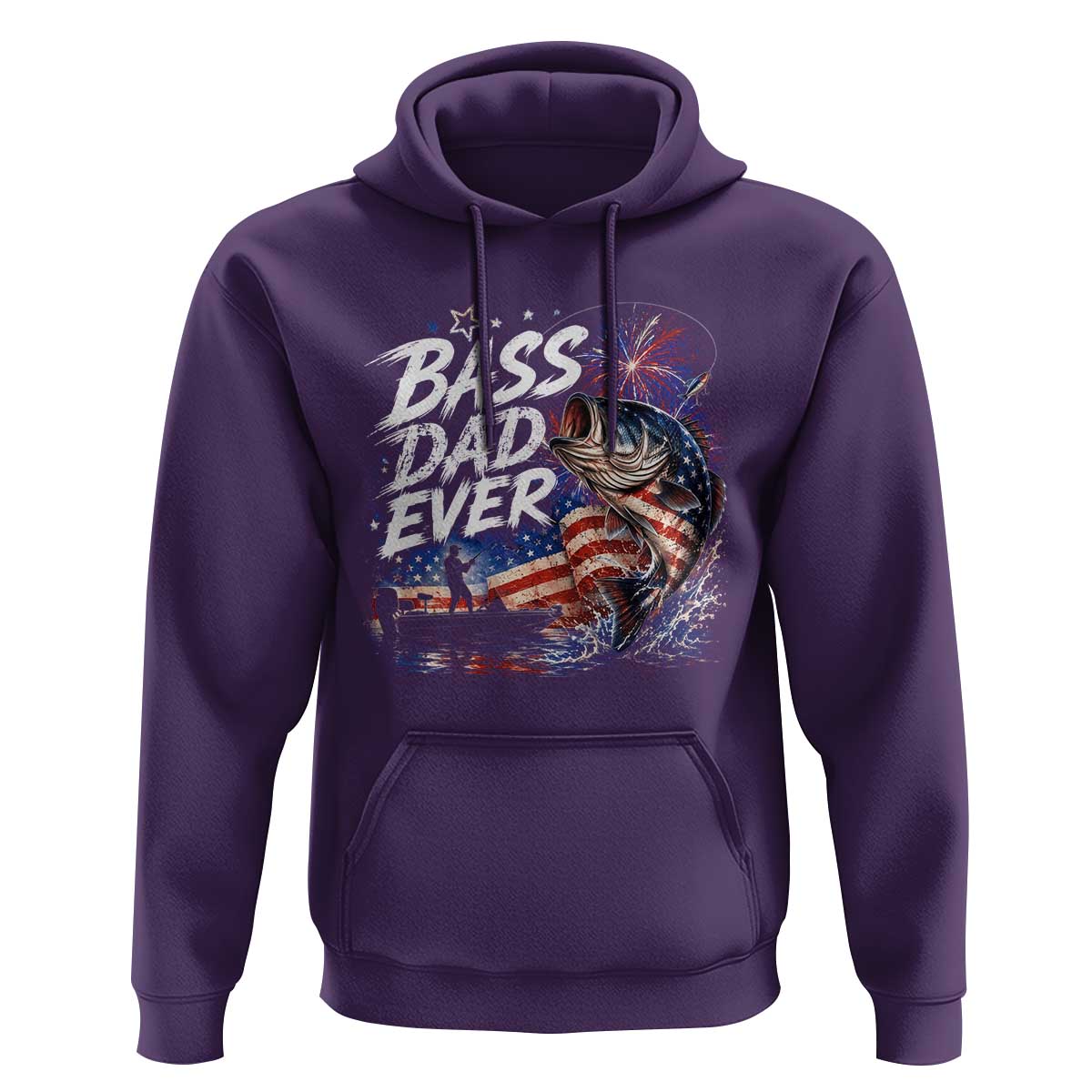 Bass Dad Ever Fishing Hoodie Patriotic Dad Birthday 4th Of July Gifts