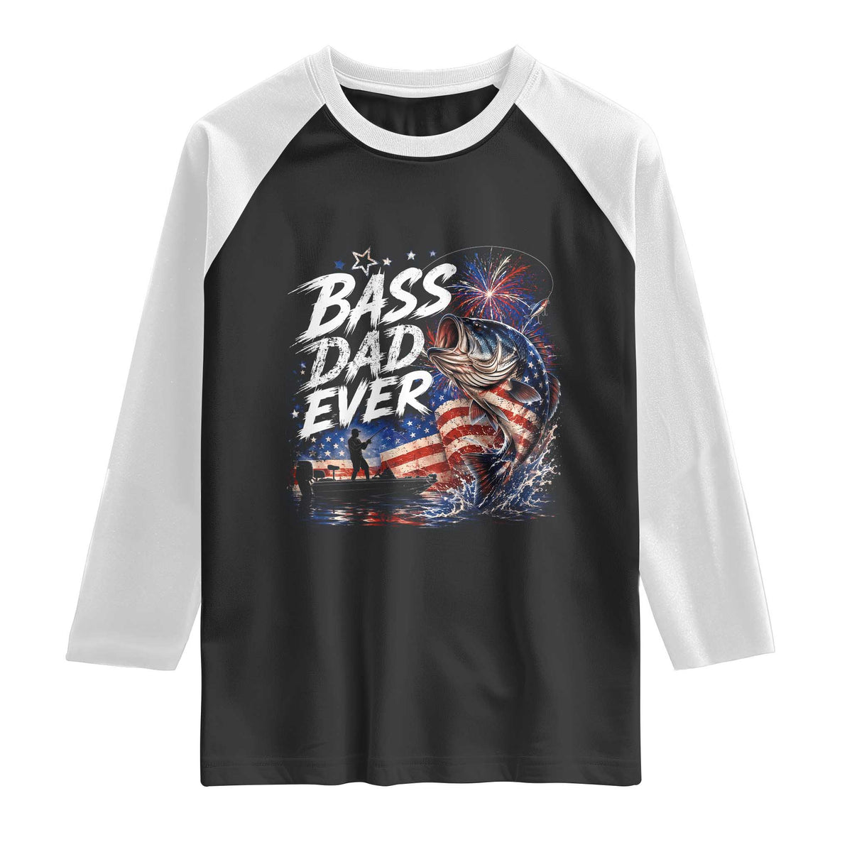 Bass Dad Ever Fishing Raglan Shirt Patriotic Dad Birthday 4th Of July Gifts