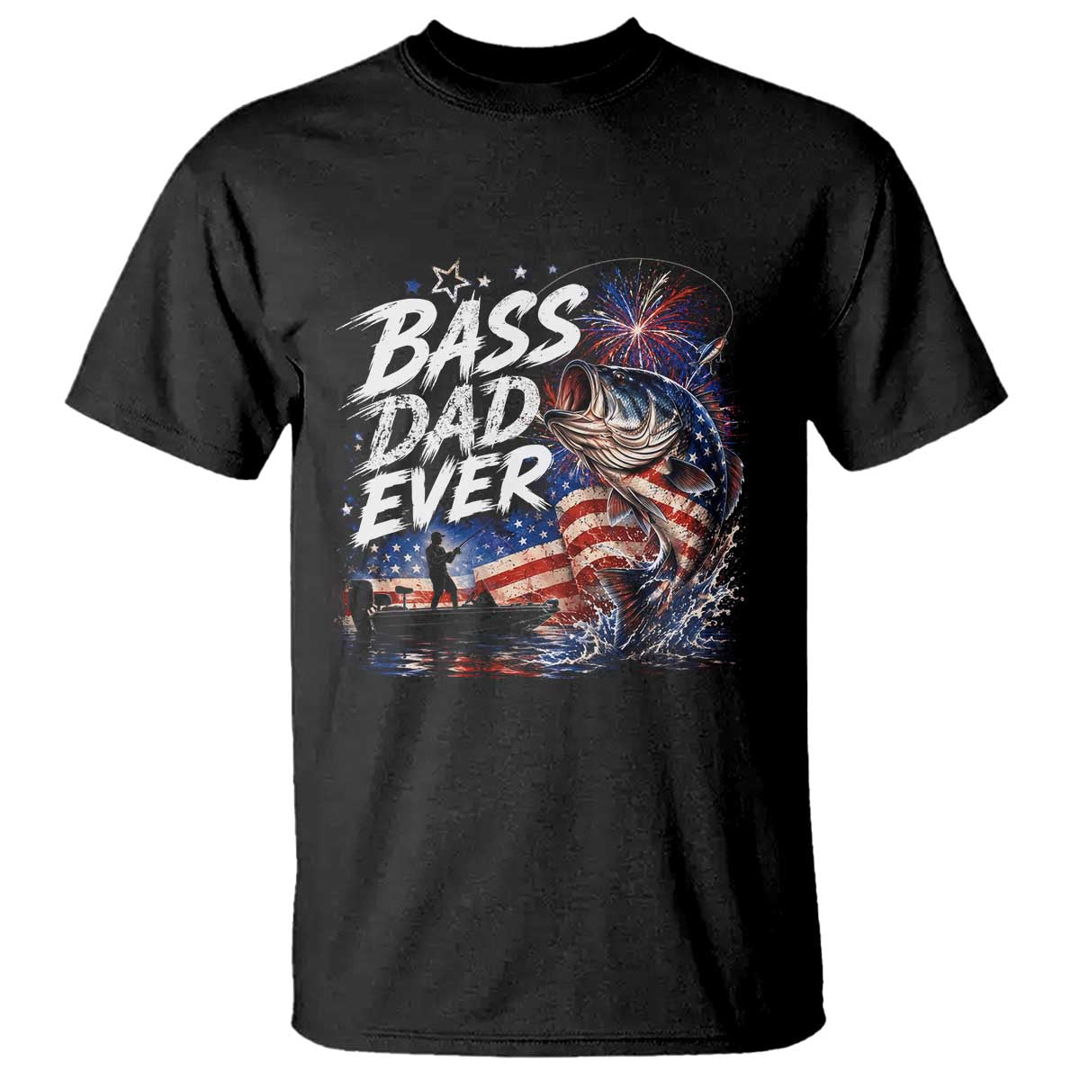 Bass Dad Ever Fishing T Shirt Patriotic Dad Birthday 4th Of July Gifts