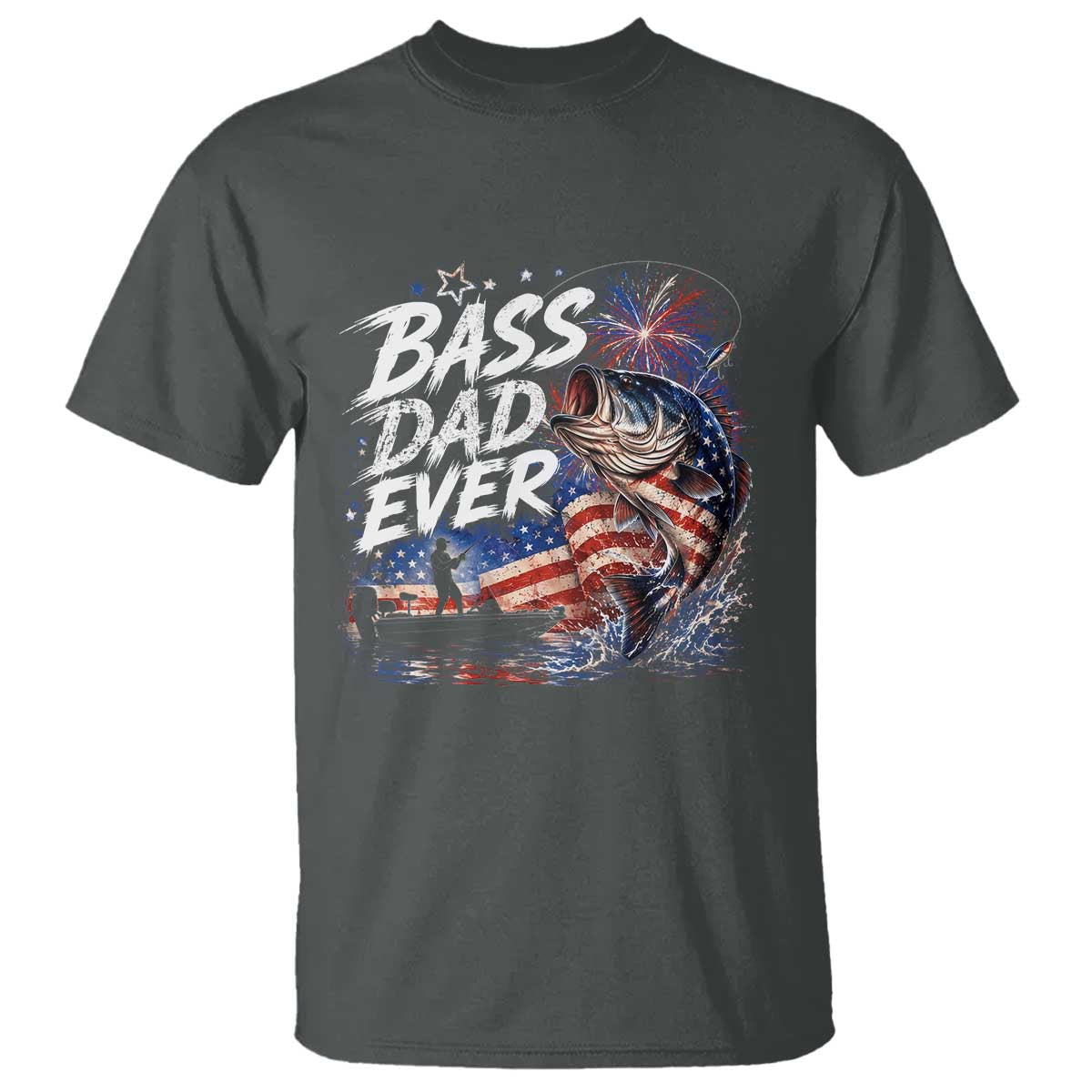 Bass Dad Ever Fishing T Shirt Patriotic Dad Birthday 4th Of July Gifts